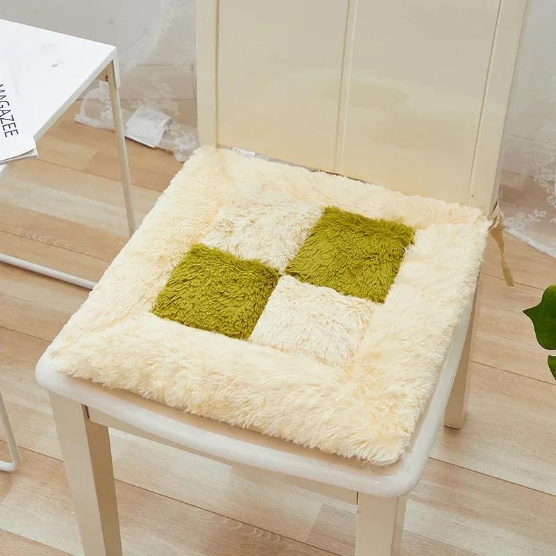 Thickened Seat Cushion Winter Plush Plaid Office Chair Cushion Thick Soft Floor Cushions Anti Slip Car Seat Mat Home Decor