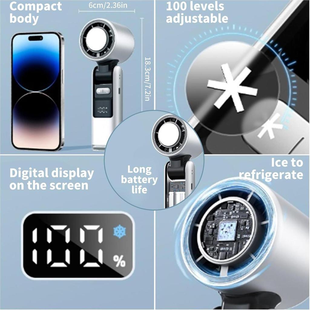 Handheld Fan Small Portable Hand Fan Cooling 100 Speed Foldable Air Cooler with LED Display Rechargeable Cool