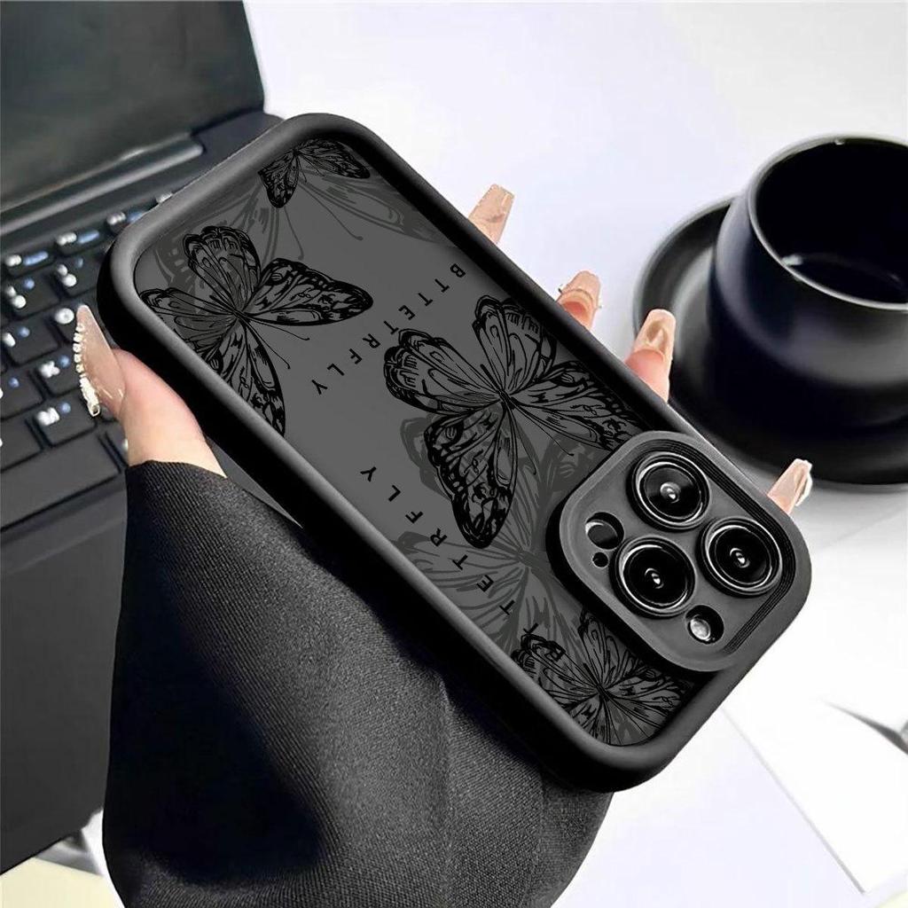 Black Butterfly Groove Phone Case for iPhone 14/15/16/17 Pro Max