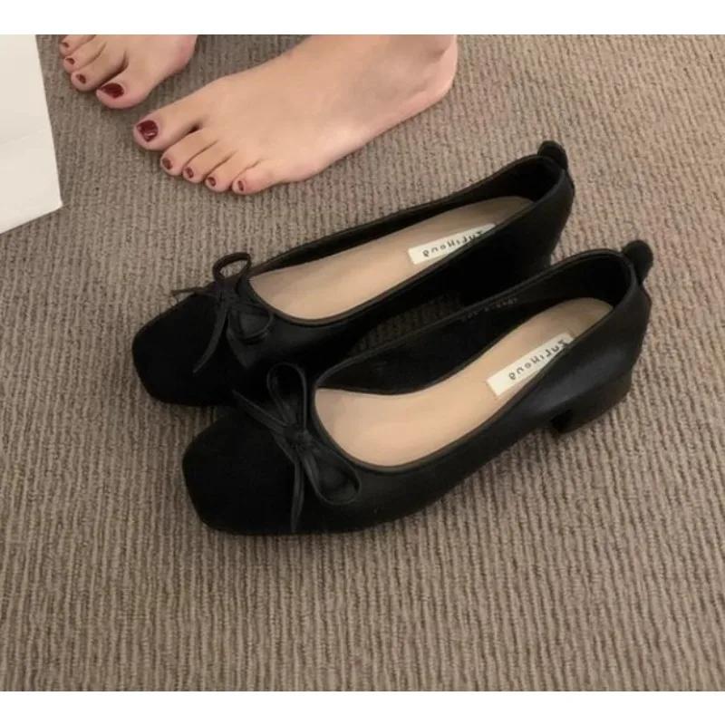 New Women Cute Ballerina Low Heel Shoes Lady Slipony Butterfly Knot Vintage Kawaii Mocasines Loafers Girl Lolita Mom Shoes