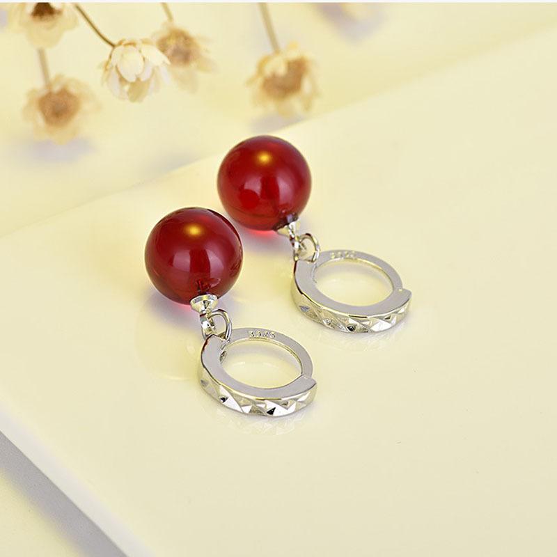 Qifu 2025 Fashion Earrings: Black & Red Agate Korean Dangle, Silver-Plated Ear Jewelry for Women