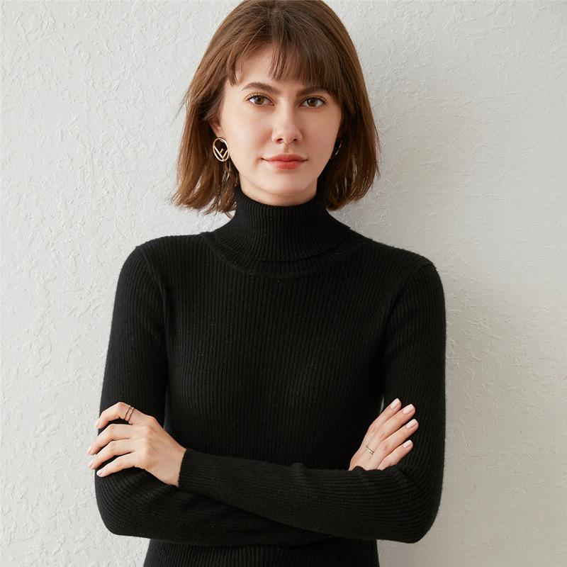 Turtleneck female slim-fitting strips autumn and winter new long-sleeved inner pullover sweater bottoming shirt lapel