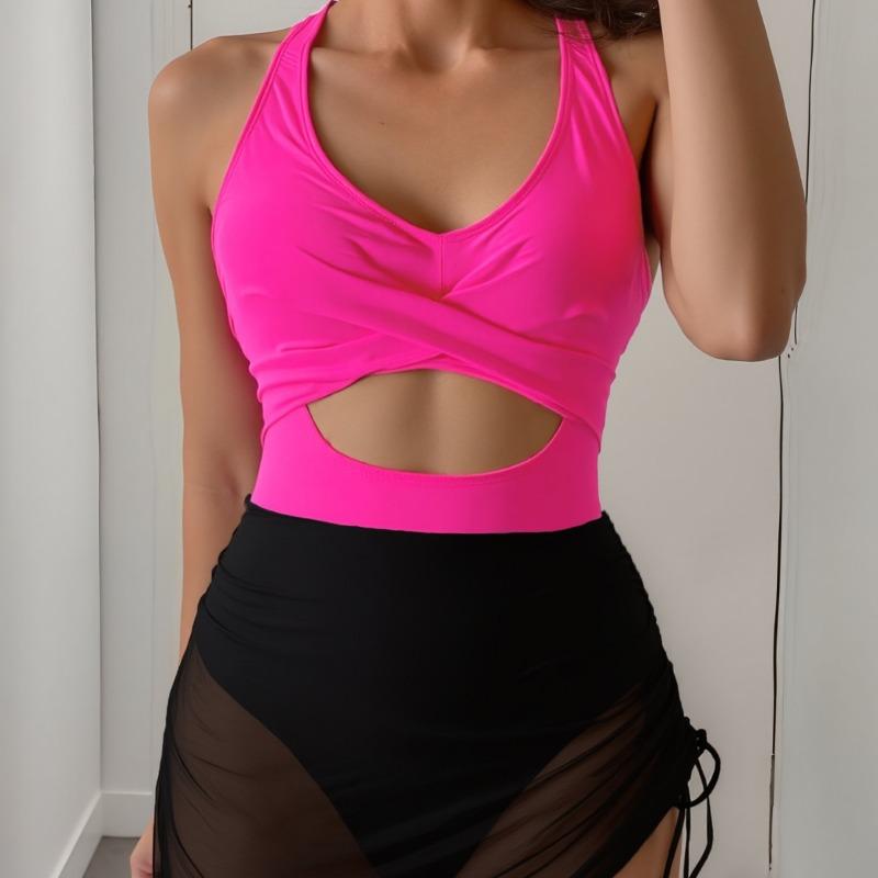 New Back Cross Strap Slim Irregular Skirt One-piece Swimsuit TK301