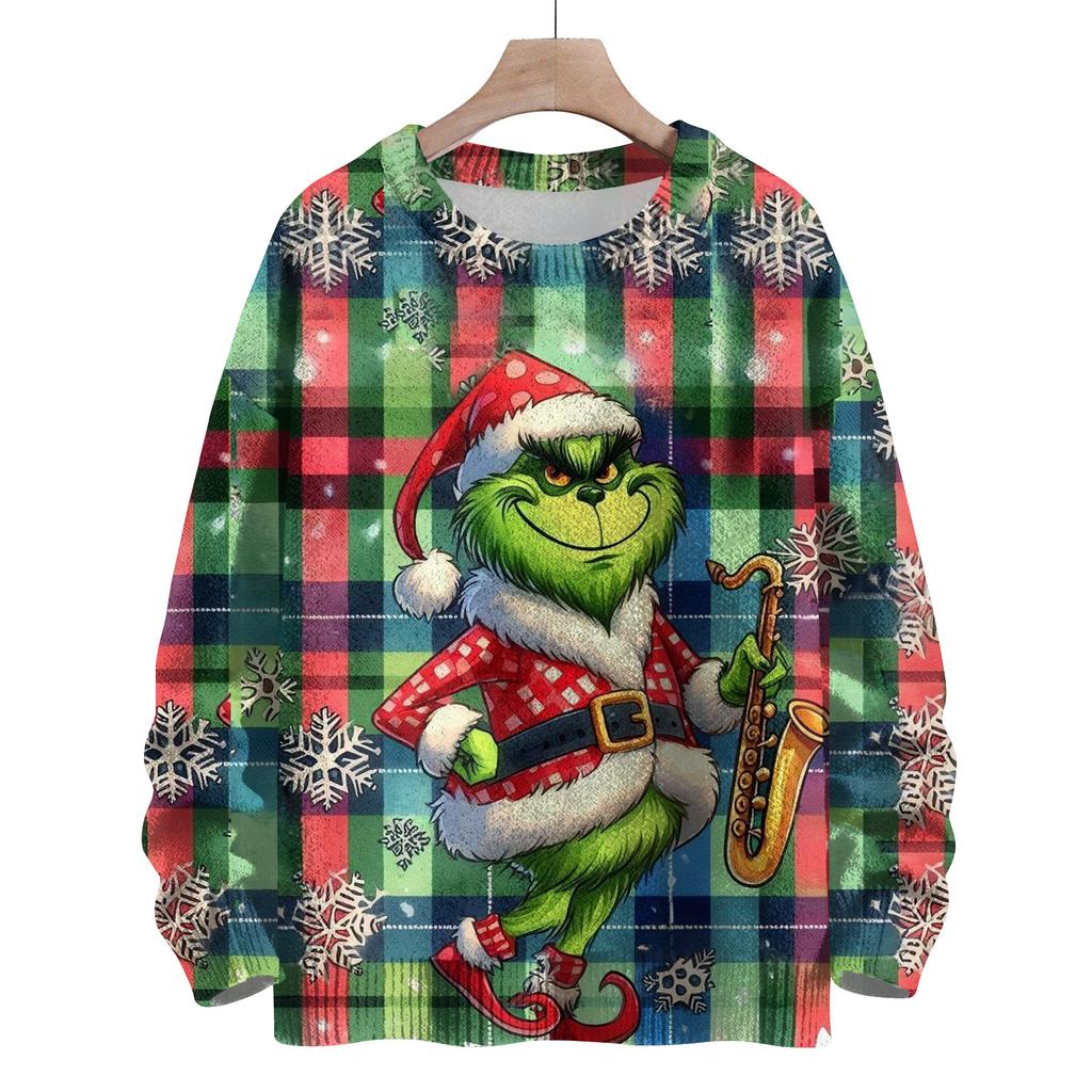 Ladies' Fashionable Casual Long Sleeved Christmas Cute Printed Round Neck Knitted Yarn