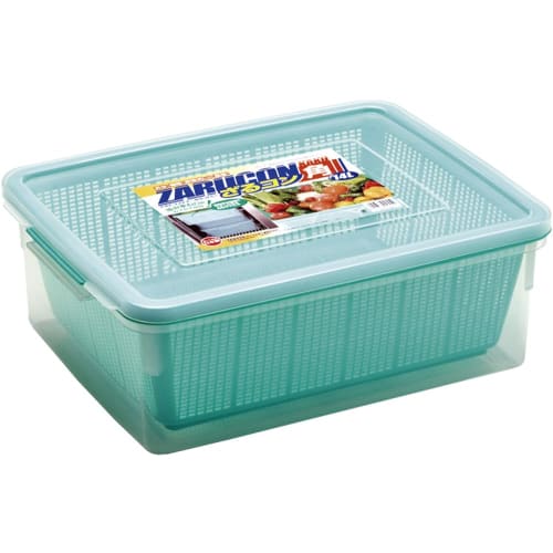 Takeya Chemical Industry TAKEYA Zarcon Square 14L Colander and Container Set, Stackable, Green, with Drainage Slits