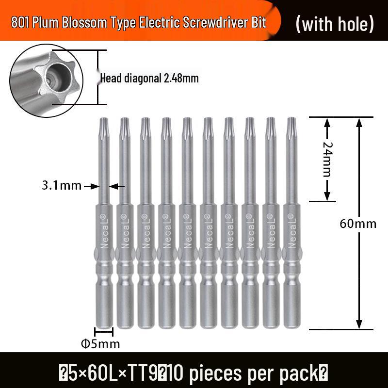 Nigao S2 Torx Electric Screwdriver Bit, 801 with Hole, 5mm Round Shank