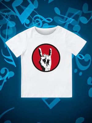 Round Neck Printed Pattern Pullover Short Sleeve Kids Tops Rock Symbol