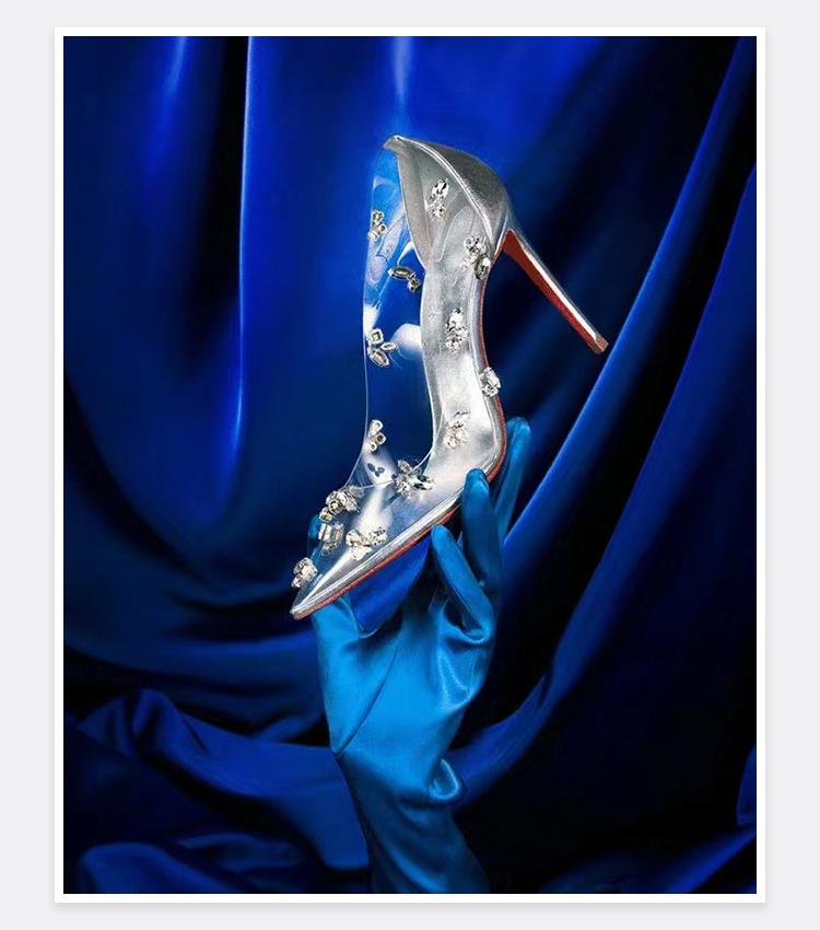 Transparent Rhinestone Shoes 2024 New Sexy Banquet Women Pointed Thin Heel Crystal Wedding Shoes