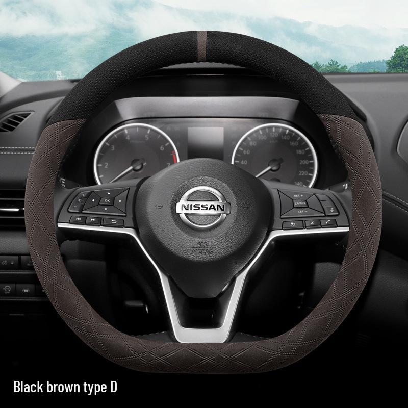 Suede Steering Wheel Cover for Nissan Sylphy, Teana, Qashqai, Sunny, Tiida, X-Trail, Livina (14th Gen).