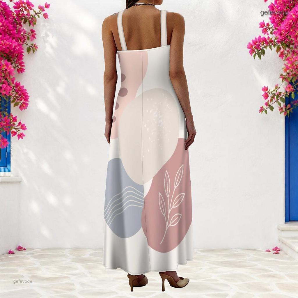 Women Plus Size Scoop Neck Strappy Sleeveless Geometric Printed A Line Maxi Dress