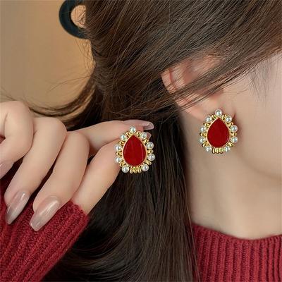 Grandi orecchini pendenti a petalo di fiore a goccia rossa per donna Gioielli ad anello geometrici in metallo smaltato oorbellen Orecchino