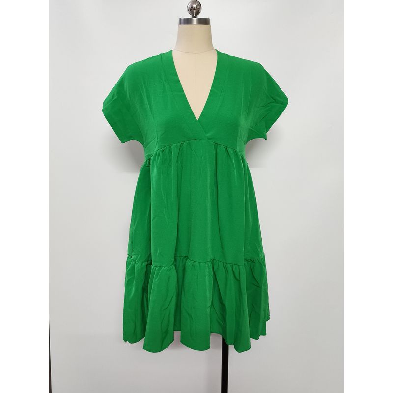 Western Style New Casual Loose V-neck Short Sleeve Dress Frill Short Dress Sexy V-neck Dress