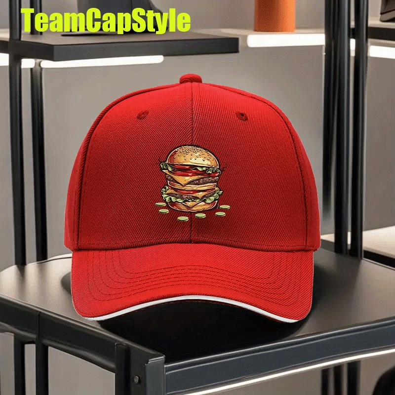 Doppel-Cheeseburger-Print Baseballkappe Polyester Outdoor Verstellbare Snapback-Mütze Unisex Lässig Geschenk