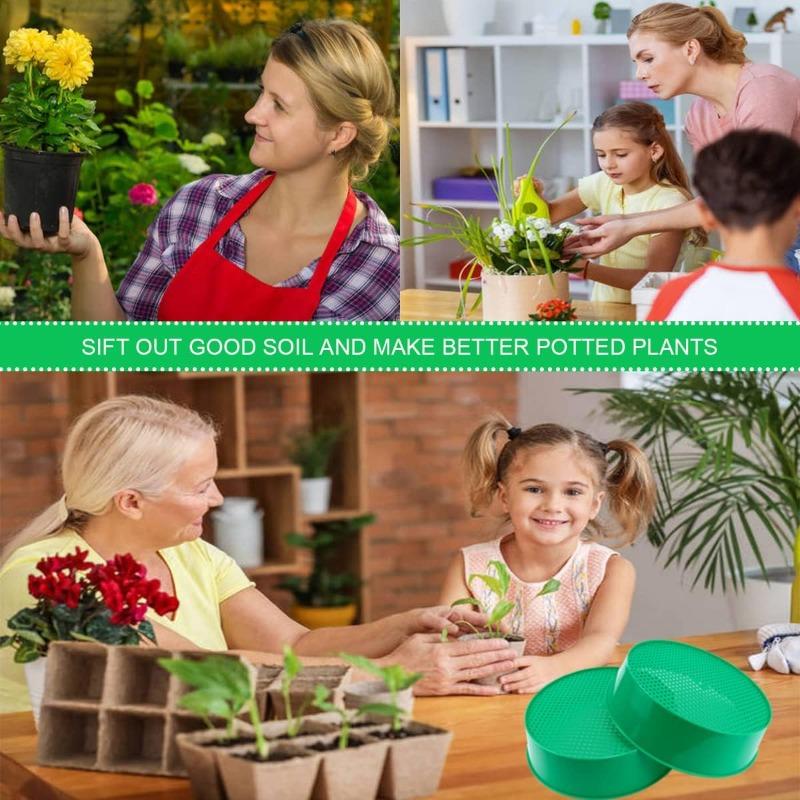 3Pcs Plastic Soil Sieve Filter Mesh for Soil Stone Sifting Filtration Home Garden Flower Plant Nursery Tools (Green)