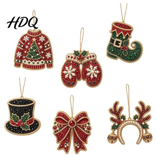 Decorative Ornaments for Dormitories 6 Pcs Christmas DIY Faux Pearl Painting Kit Ornaments Rhinestone Art Indoor Outdoor Party Decor Tree Hanging