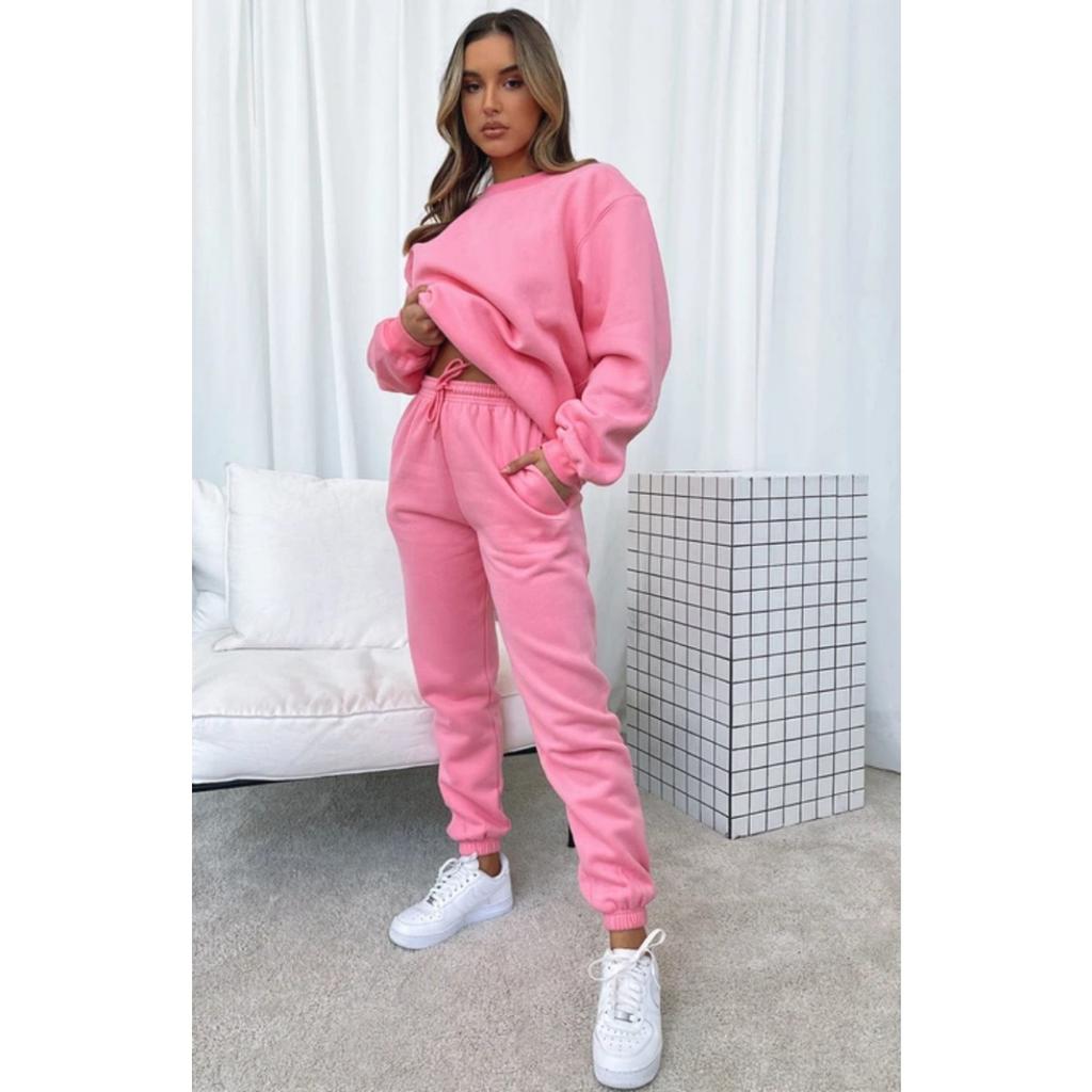 Autumn and Winter Solid Color Round Neck Pullover Long Pants Women's Fashion Casual Long Sleeved Sweatshirt Set