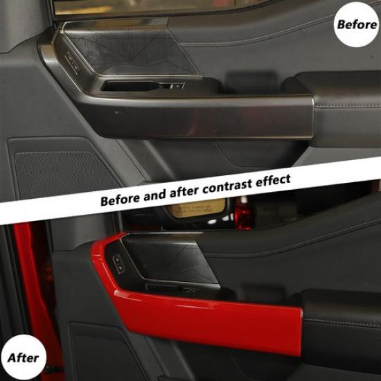 Red Interior Front Door Handle Panel Trim Bezels For Ford F150 2021+ Accessories