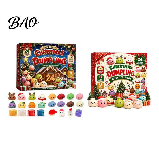 Festive Room Decor for Holiday Season Christmas Advent Calendar with 24Pcs Squeeze Dumplings, Soft Sensory Fidget Toy Set Boys Girls Toys Kids Adults,