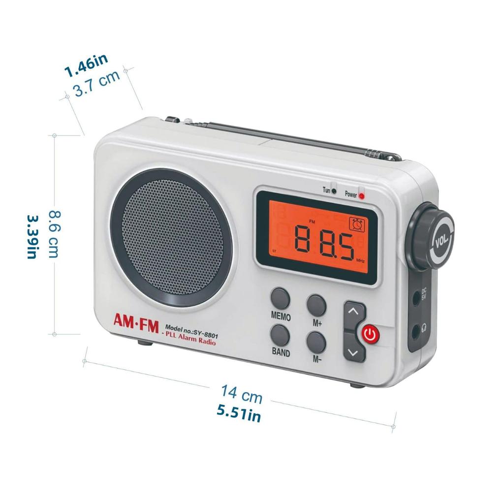 DC 5V Digital Radio with Backlit LED Loud Channel Smart for Home Use AM/FM SY-8801 Display, Speaker, Manual/Auto Search, Presets,
