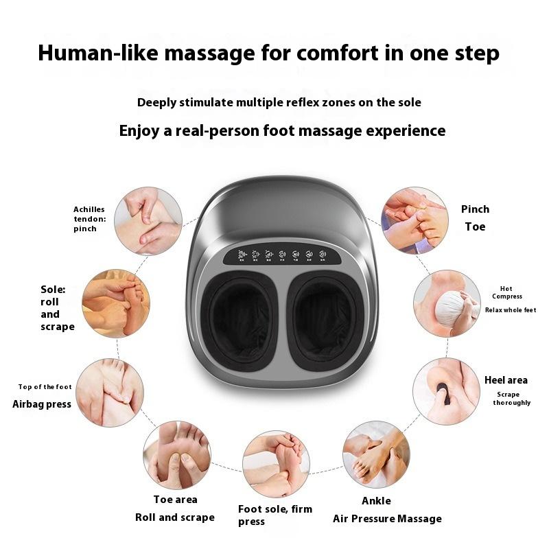 Fotmassasjeapparat, Shiatsu fotmassasje med varmefunksjon, elting, rulling og luftkompresjon, opp til herreskostørrelse 46, fjernkontroll.