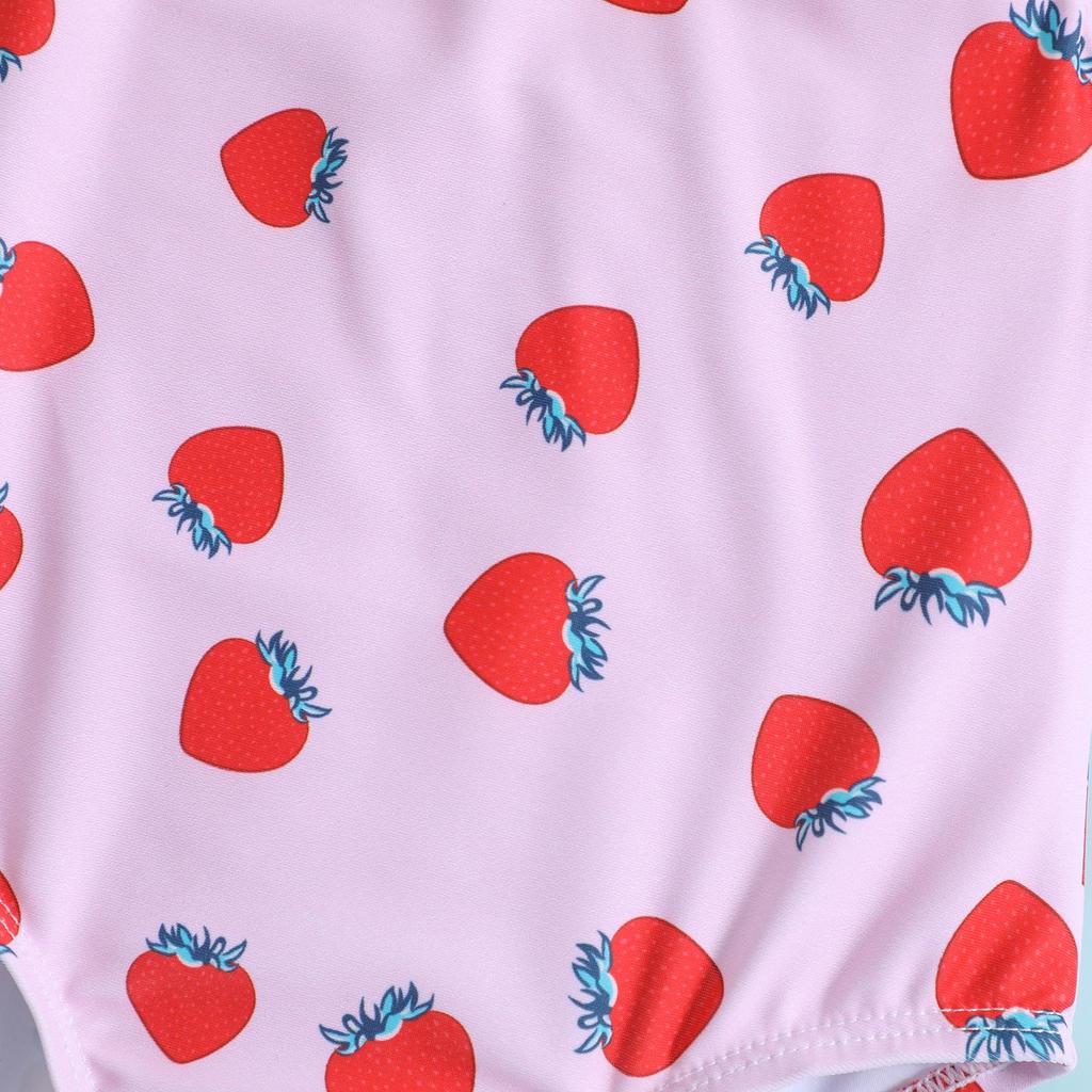 Strawberry Print Backless Bowknot Girls One-Piece Swimsuit