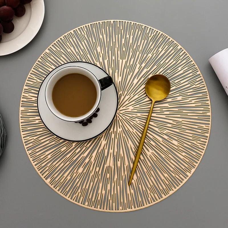 2PCS Round Placemats Restaurant Hollow PVC Decoration Meal Mat Anti-hot Dining Table Line Mat Steak Plate Pad