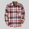 Men's Fashion Casual Loose Plaid Pocket Lapel Long Sleeve Shirt Top Blouse