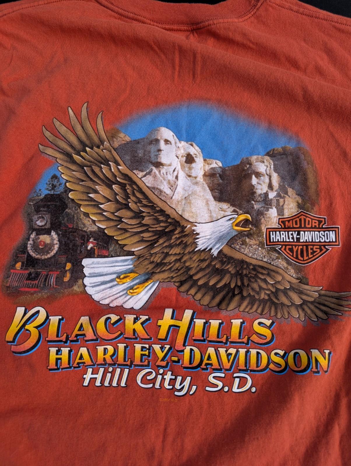 Vtg Y2K Harley Davidson Sturgis Black Hills Rally 2004 T shirt L Orange Double Unisex T-Shirt S