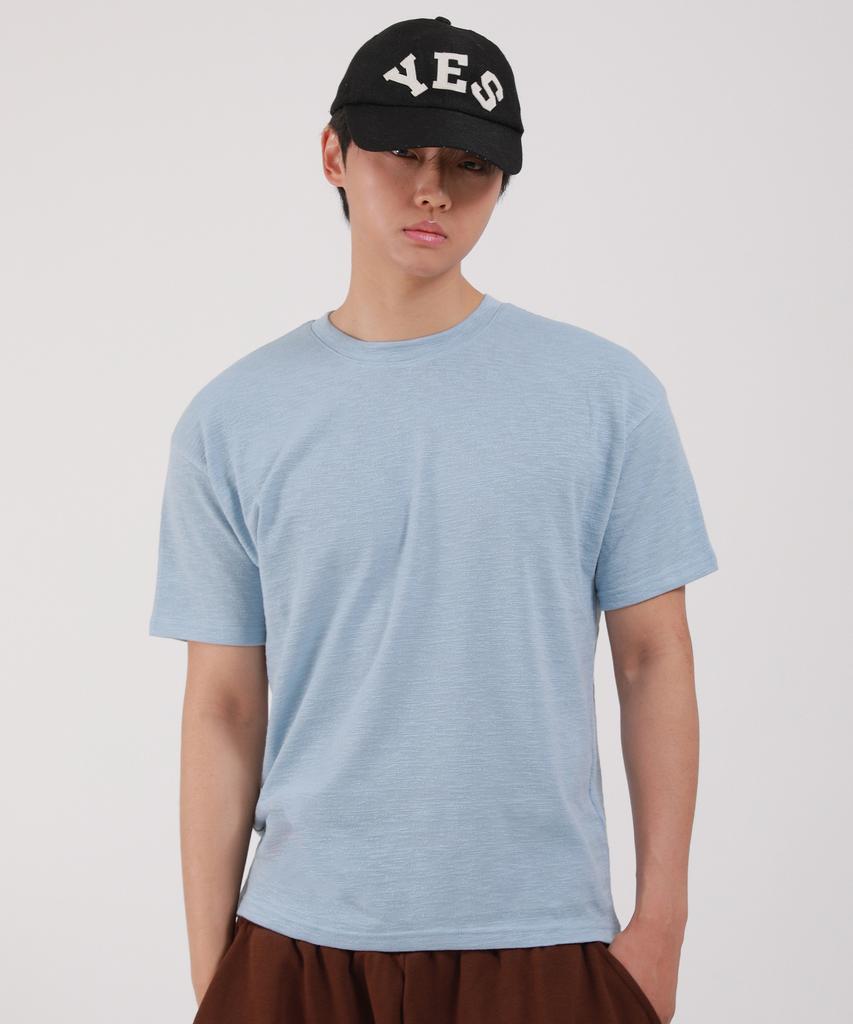 Dibellobeu Slub Round Short Sleeve T-Shirt_Sky Blue