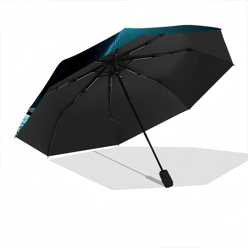 1pc Blue Rose & Butterfly Moonlit Night Automatic Folding Umbrella, 8 Bone Iron Frame, Portable Design for Outdoor Use, Perfect Gift for Fans, Tr