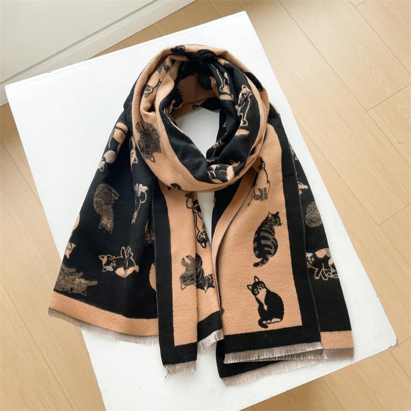 Camellia cashmere scarf women's winter senior sense versatile thickened warm scarf air conditioner shawl