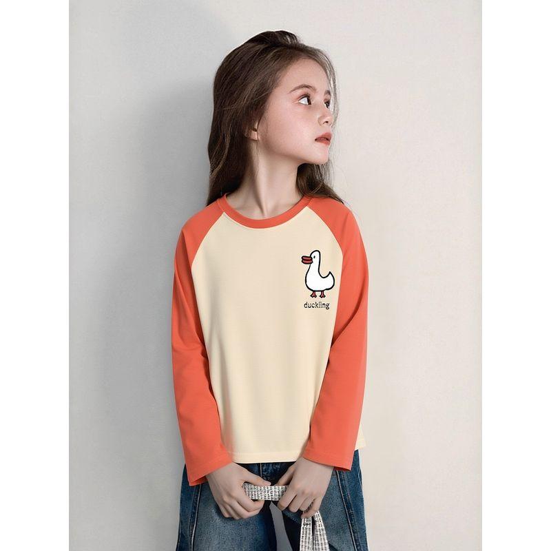 Children's Cartoon Print Long-Sleeve T-Shirt for Girls, 2026 Spring New Model, Pure Cotton Base Shirt for Kids