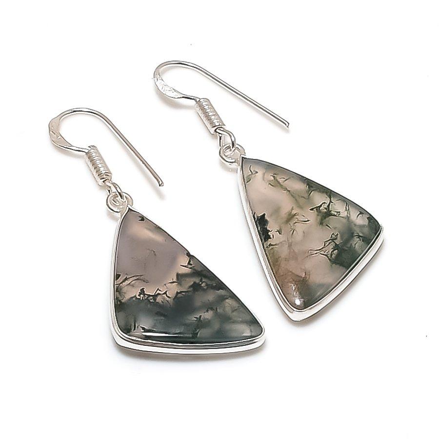 Natural Indian Moss Agate 925 Sterling Silver Jewelry Earring 1.65 AE-12292