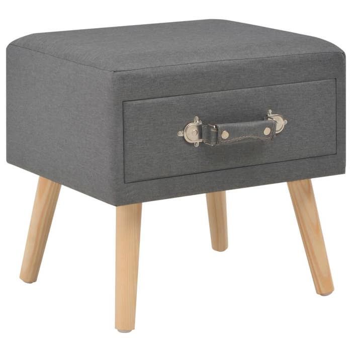 Table de chevet - VIDAXL - Gris foncé - Tissu et pinède solide - 1 tiroir