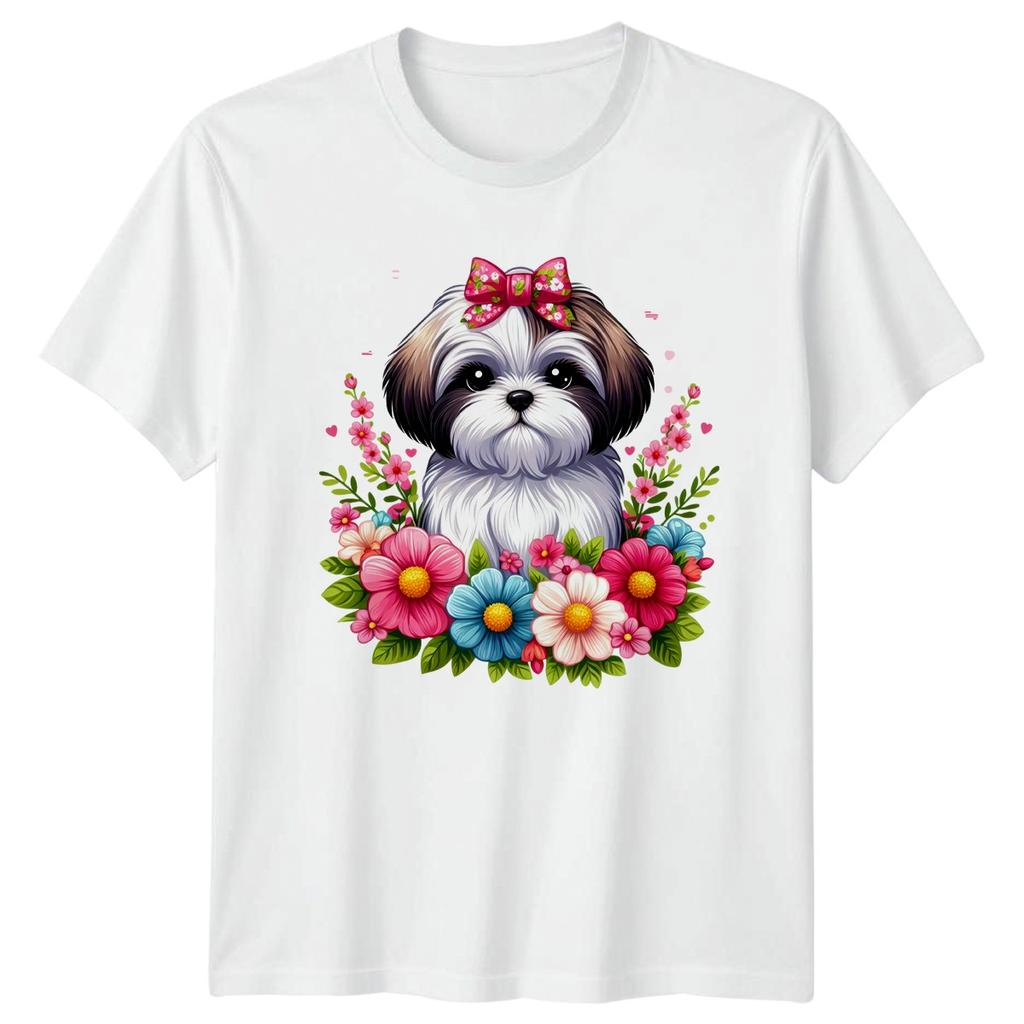 Floral Shih Tzu Dog With Pink Unisexs TShirt Shih Tzu Lover Dog Owner