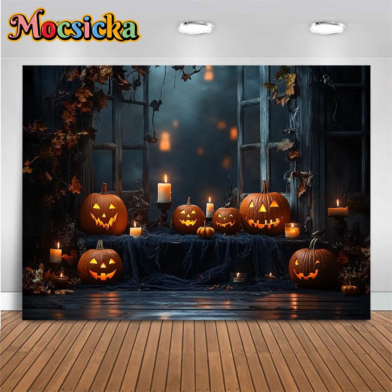 Mocsicka Halloween Backdrops For Photography Dark Night Jack-O-Lanterns Pumpkin Background Baby Shooting Props Decoration Studio