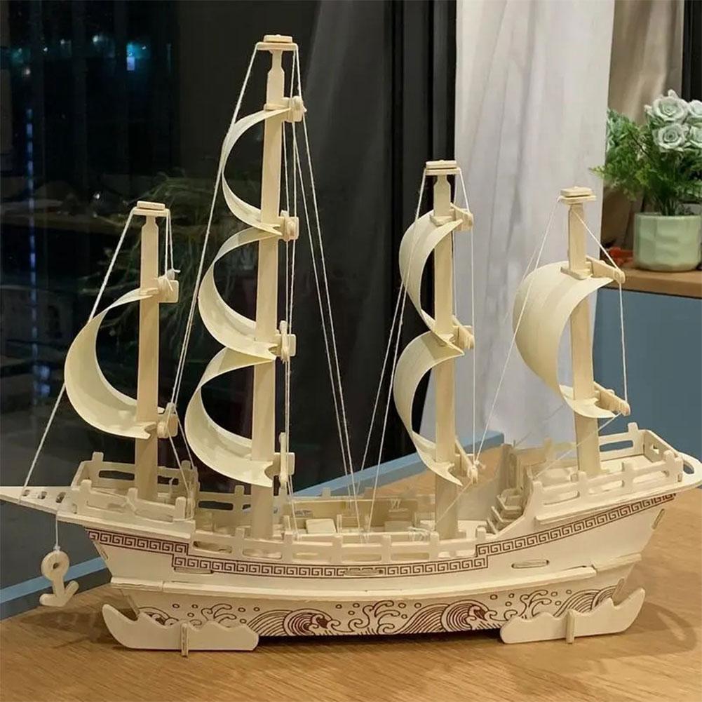 3D Puzzle Ancient Sailboat Wood Craft Construction Model Kit, DIY Assembly Wooden Model Unfinished Crafting Hobby Boat Puzzle