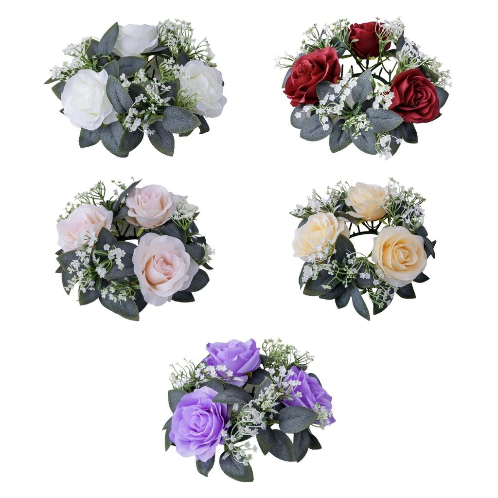 Artificial Floral Candle Ring for Pillar Candle Greenery Small Fake Candle Holder for Party Thanksgiving Day Home Table Dinner