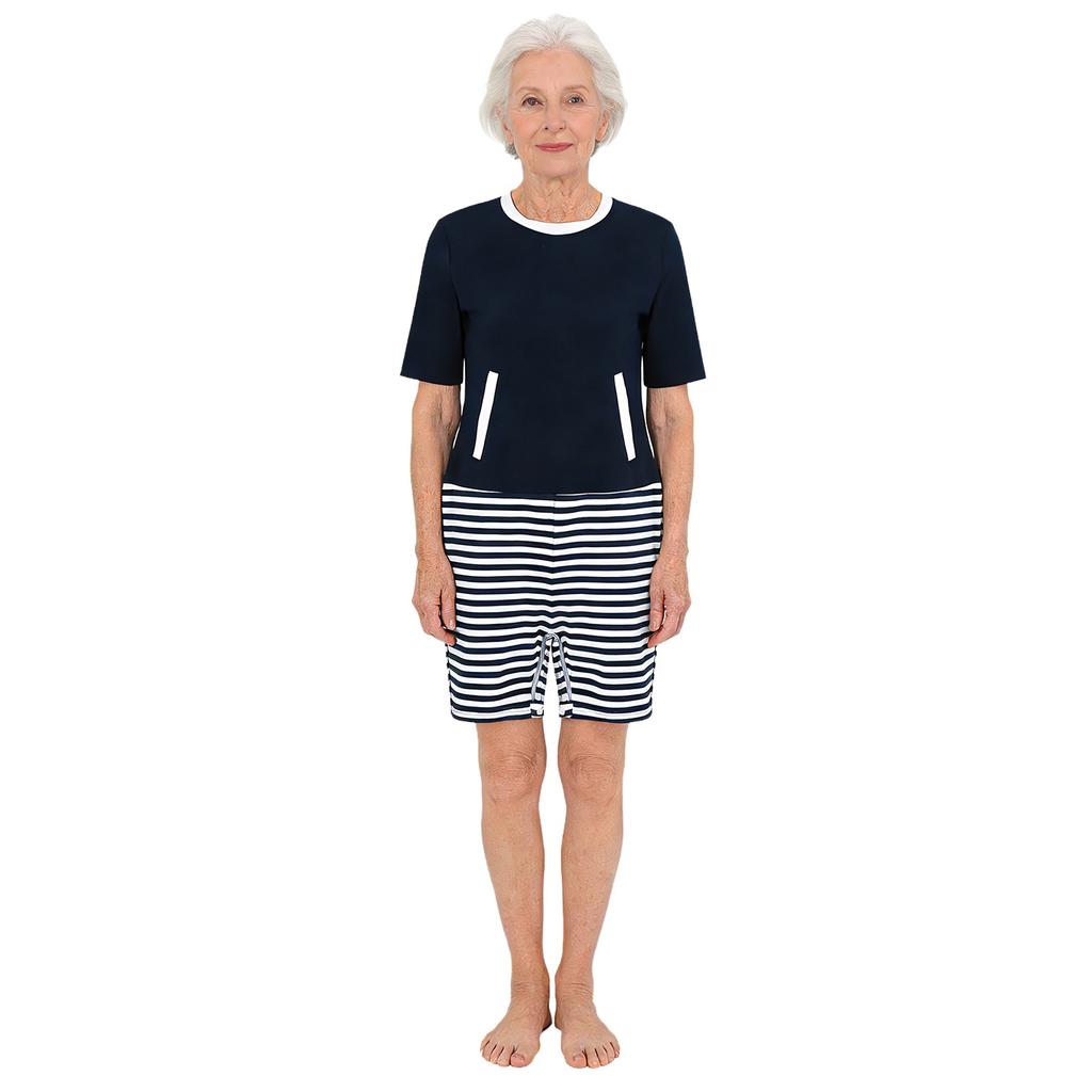 Tuta adattiva da donna per anziani con cerniera posteriore cerniera all'inguine Color Blocking Anti-strappo Tuta intera Bodysuit Alzheimer