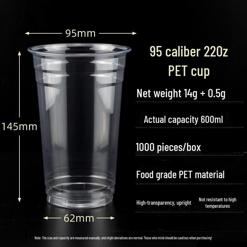 PET Disposable Clear Plastic Cold Drink Cup with Lid, 98 Caliber for Coffee, Milk Tea, Lemon Tea, Ice.