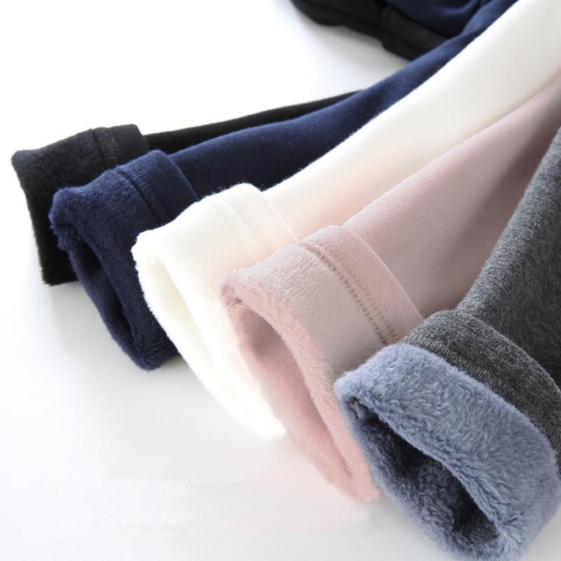Girls' Pants, Children's Winter Thickened Warm Trousers, Warm Elastic Pink Navy Blue Leggings, Boys' Feet Pants