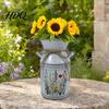 Rose Display Bucket Vintage Iron Flower Bucket Rustic White Double-Handle Metal Vase