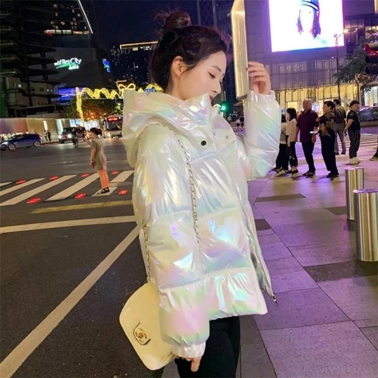 New Glossy Down Cotton Padded Parka Winter Coat Women Long Sleeves Casual Snow Wear Jacket Female