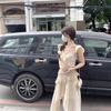 French floral suspender dress women's summer lotus leaf edge pinch waist skirt a word skirt irregular temperament long dress