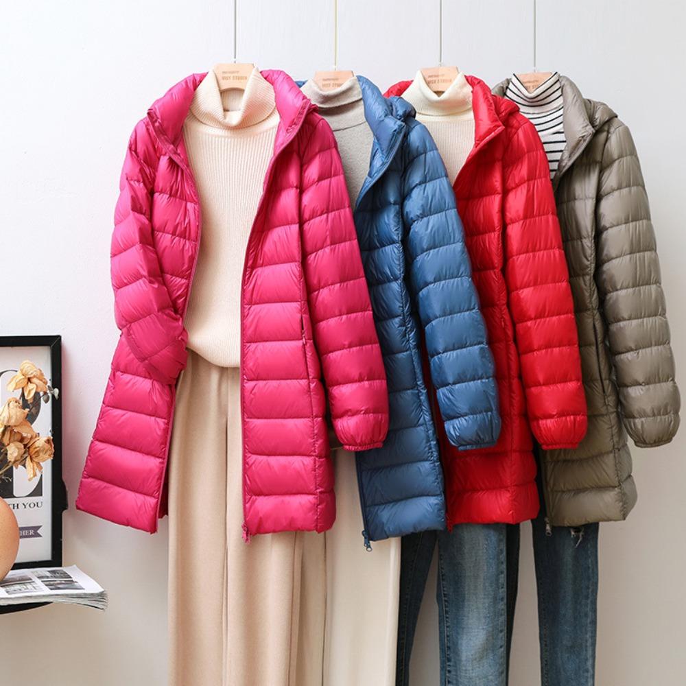 Women's Hooded Long Sleeve Mid‑Length Loose Fit Lightweight Puffer Down Coat Winter Warm Outerwear Jacket
