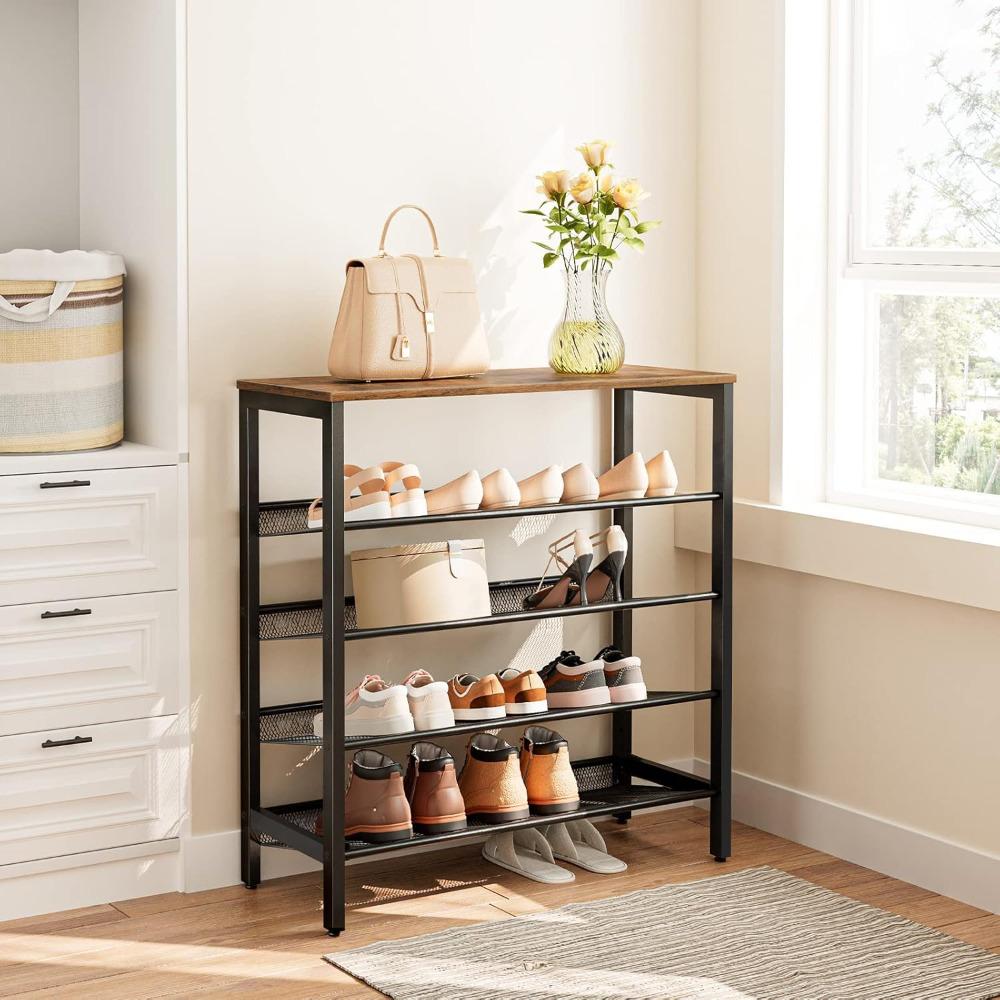 Shoe Rack, 5-Tier Shoe Storage Unit Flat & Slant Adjustable Shoe Organizer Shelf for 16 Pairs, Durable and Stable, for Entryway
