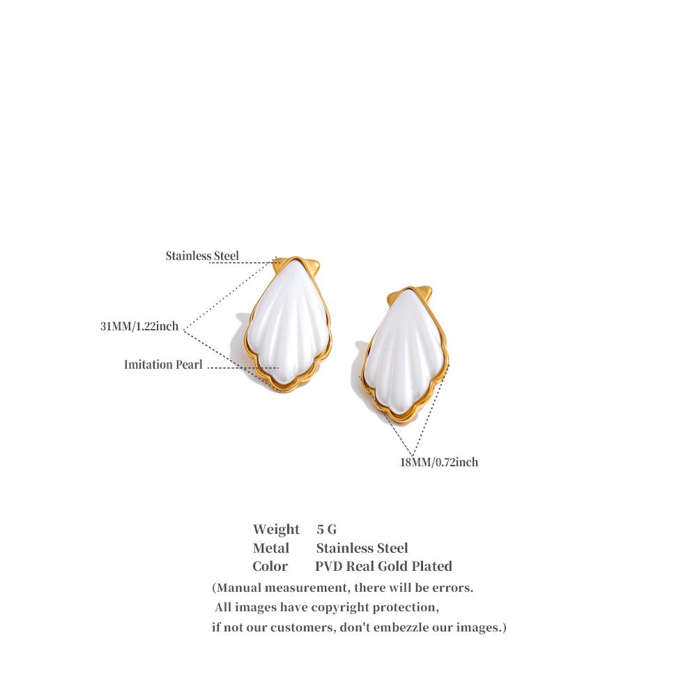 Yhpup Stainless Steel Imitation Pearl Shell Shape Stud Earrings Fashion Statement Earrings Jewelry PVD Gold Plated
