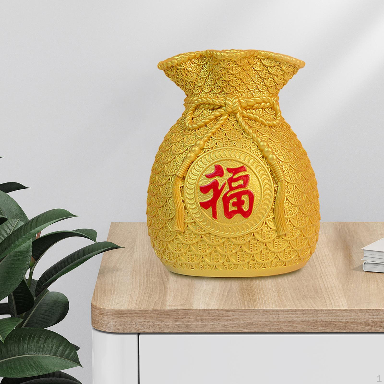 

Chinese Flower Vase, Ornament Art Decorative Collectible Blessing Bag Shape Statue for Wedding Gifts Aureate