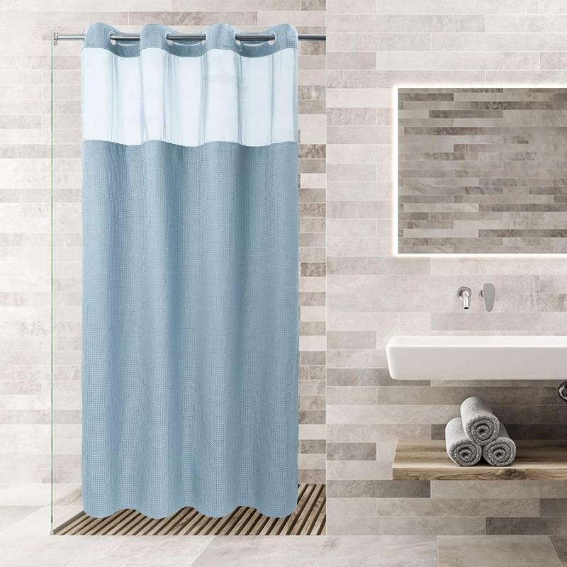 No Hooks Required Dotted Waffle Weave Shower Curtain with Snap In Liner - 71W X 74H,Hotel Grade,Spa Like Bath Curtain,Gray
