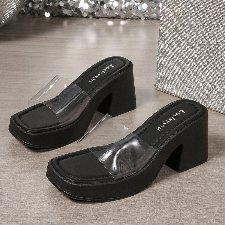 Fashion Comemore Transparent PVC Chunky Heel Sandals for Women Fashion Peep Toe Platform Sandals Woman Summer Thick Bottom Beach Slipper